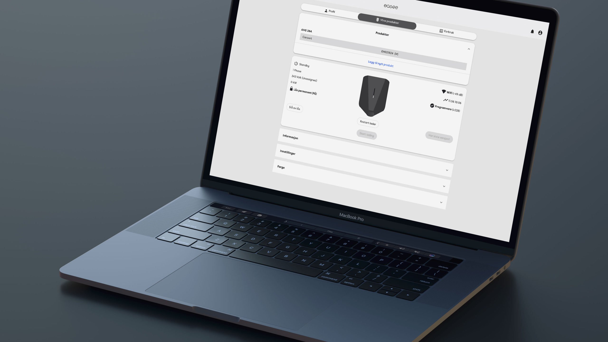 Laptop met Easee Control-portaal op scherm