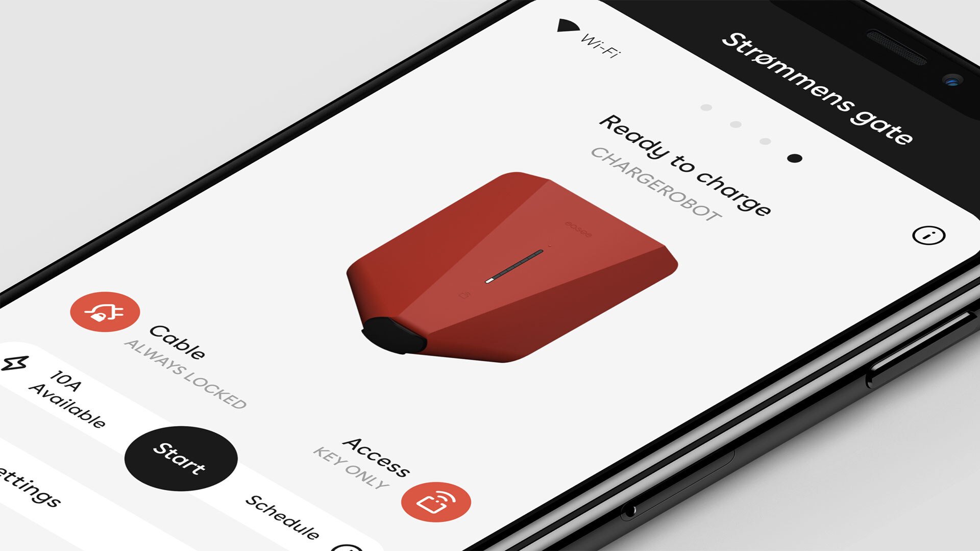 Mobiele telefoon toont rode oplader in de app